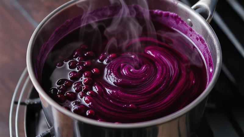 Разбъркване на захар и лимонена киселина във варящ се сироп